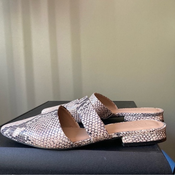 ABLE | Joselyne Snake Python Leather Double Strap Almond Toe Slide Mule - Picture 2 of 9